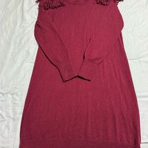 Burgundy Fringe Sweater Dress